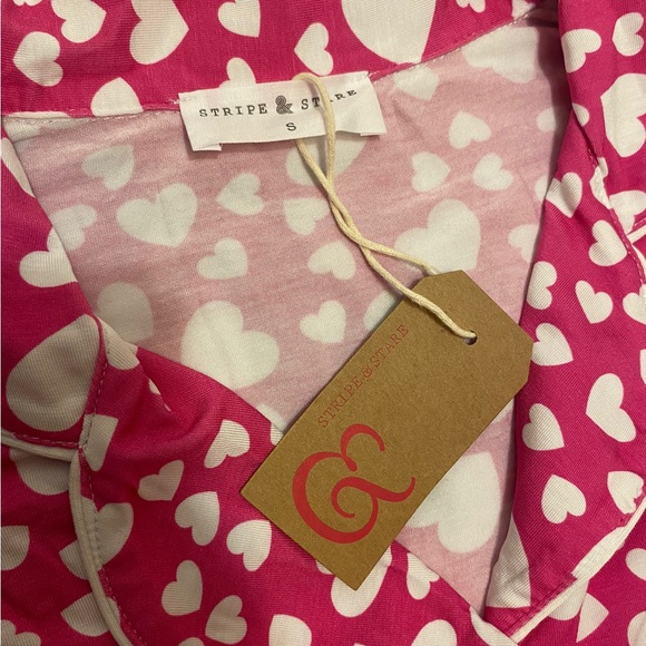 Stripe & Stare Long Pajama Set, pink with white hearts, NWT, size S, $130 - Picture 6 of 8